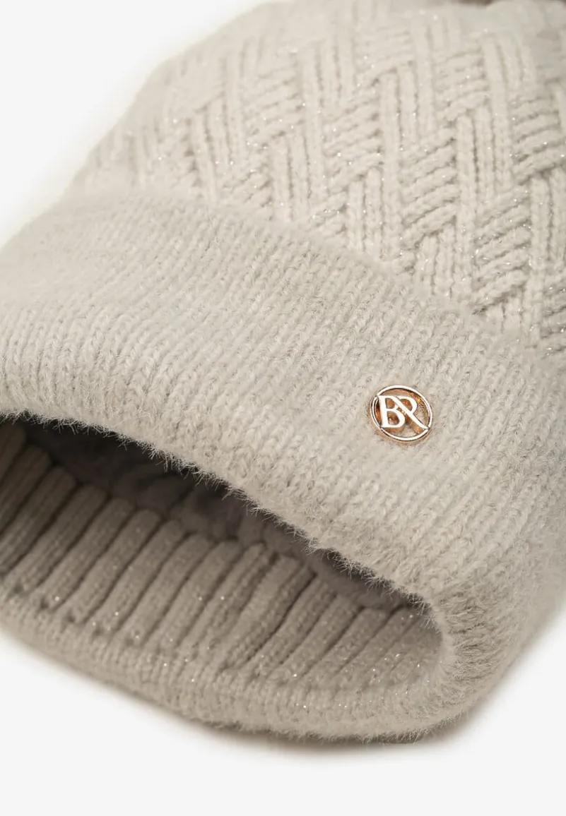 Szara Czapka z Wiskozą Metaliczną Nicią i Pomponem Berira