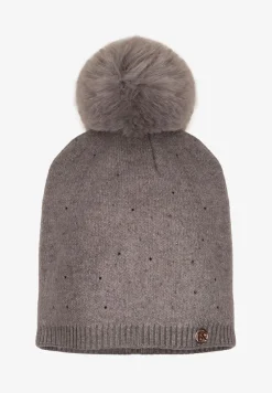 Szara Czapka z Wiskozą z Futrzanym Pomponem i Cyrkoniowym Zdobieniem Jackitha