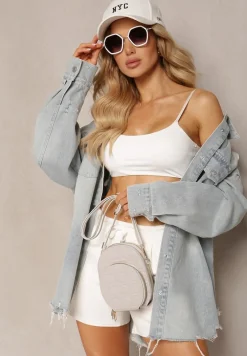 Szara Dwukomorowa Torebka Mała z Ozdobnym Pikowaniem Na Ramię Fujina