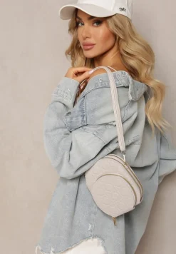 Szara Dwukomorowa Torebka Mała z Ozdobnym Pikowaniem Na Ramię Fujina