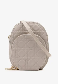Szara Dwukomorowa Torebka Mała z Ozdobnym Pikowaniem Na Ramię Fujina