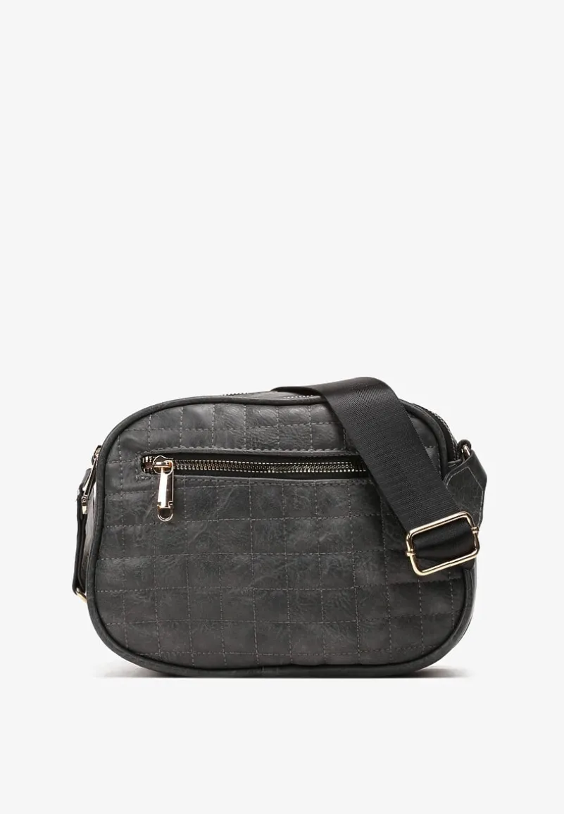 Szara Owalna Torebka z Pikowaniem i Regulowanym Paskiem Nadil