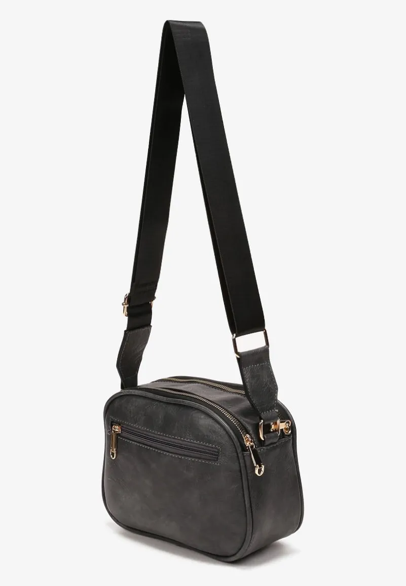 Szara Owalna Torebka z Pikowaniem i Regulowanym Paskiem Nadil