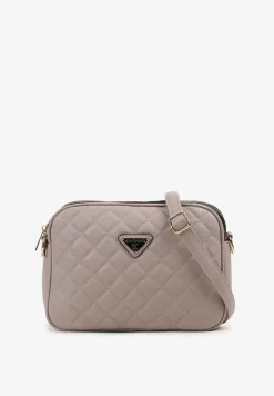 Szara Pikowana Torebka Ozdobiona Aplikacją i Paskiem z Regulacją Polila