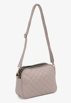 Szara Pikowana Torebka Ozdobiona Aplikacją i Paskiem z Regulacją Polila