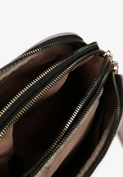 Szara Pikowana Torebka Ozdobiona Aplikacją i Paskiem z Regulacją Polila