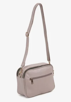 Szara Pikowana Torebka Typu Listonoszka z Ozdobną Metalową Aplikacją Virida