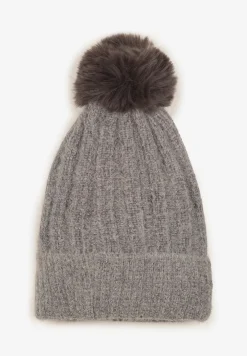 Szara Prążkowana Czapka Ozdobiona Pomponem Vamilora