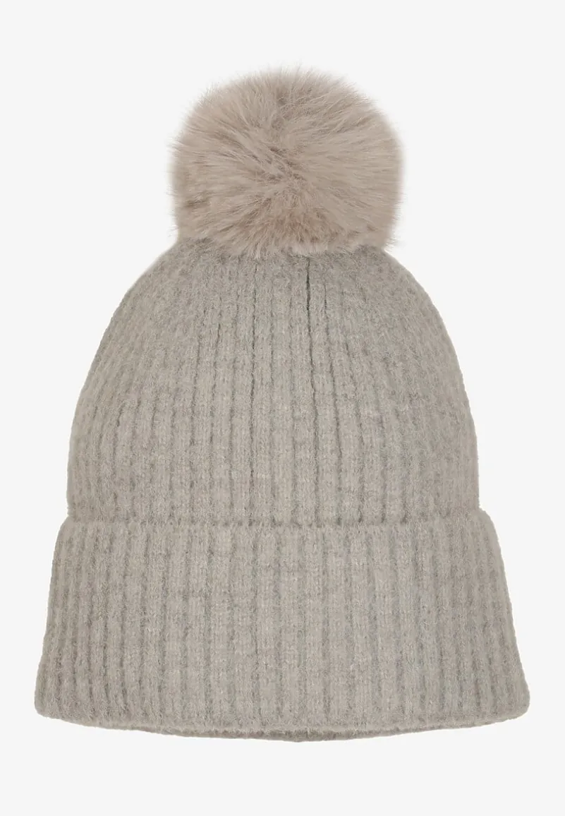 Szara Prążkowana Czapka z Pomponem Berinia