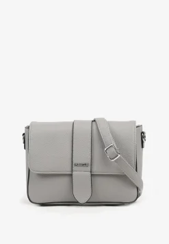 Szara Torebka Typu Listonoszka z Klapą Zdobiona Aplikacją Niraline