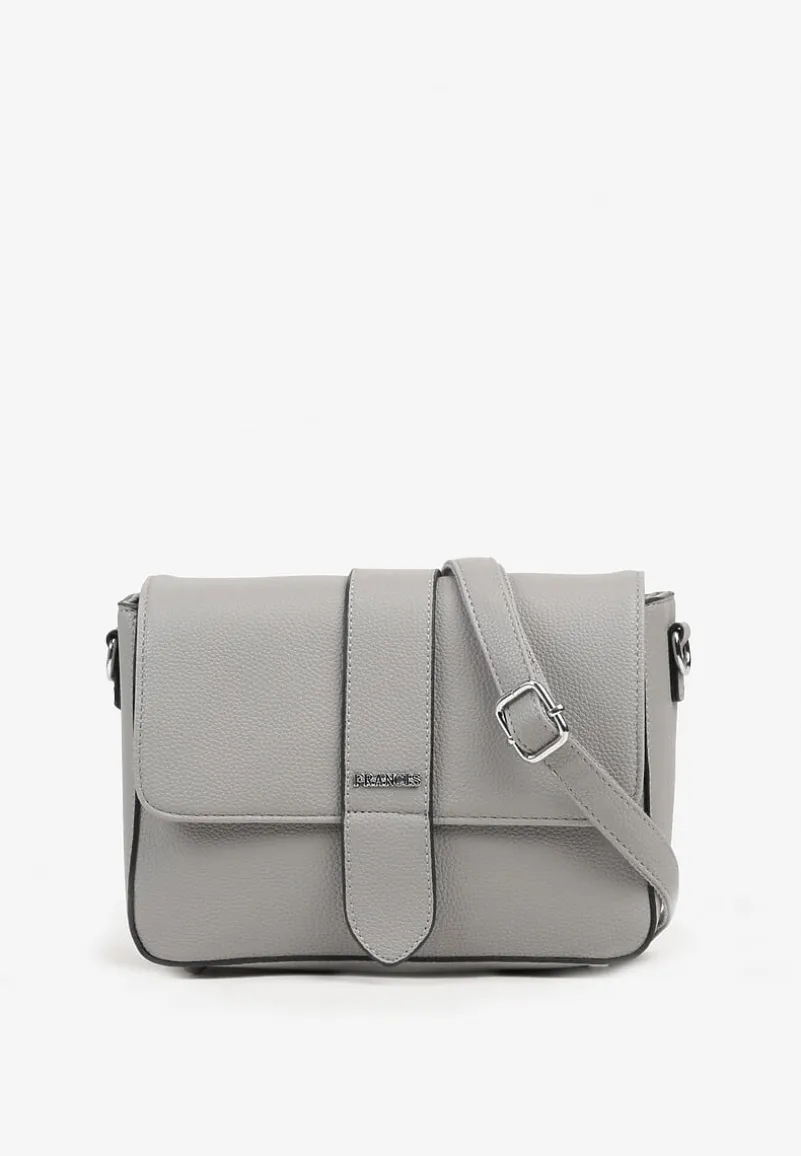 Szara Torebka Typu Listonoszka z Klapą Zdobiona Aplikacją Niraline