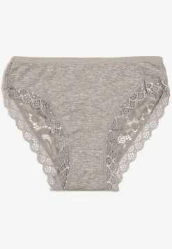 Szare Bawełniane Majtki Figi z Ozdobną Koronką Lemmer