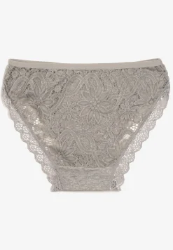 Szare Bawełniane Majtki Figi z Ozdobną Koronką Lemmer