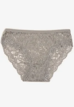 Szare Bawełniane Majtki Figi Ozdobione Koronką Vleova