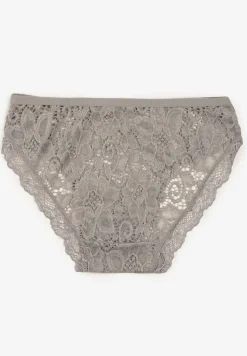Szare Bawełniane Majtki Figi Ozdobione Koronką Vleova