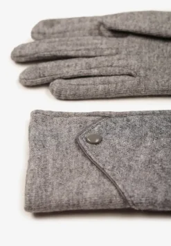 Szare Dzianinowe Rękawiczki Eleganckie z Ozdobnym Guzikiem Senindra