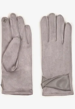 Szare Eleganckie Rękawiczki z Bawełną i Wywiniętą Aplikacją przy Nadgarstku Sissemi