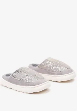 Szare Kapcie Vices na Platformie z Tłoczeniem Ozdobione Metalicznym Wzorem Zeanivra