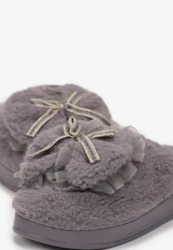 Szare Kapcie z Futerka Ozdobione Kokardką Nuvimes