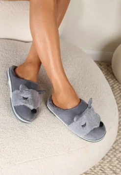 Szare Kapcie z Futerkiem i Imitacją Uszu Bervenka