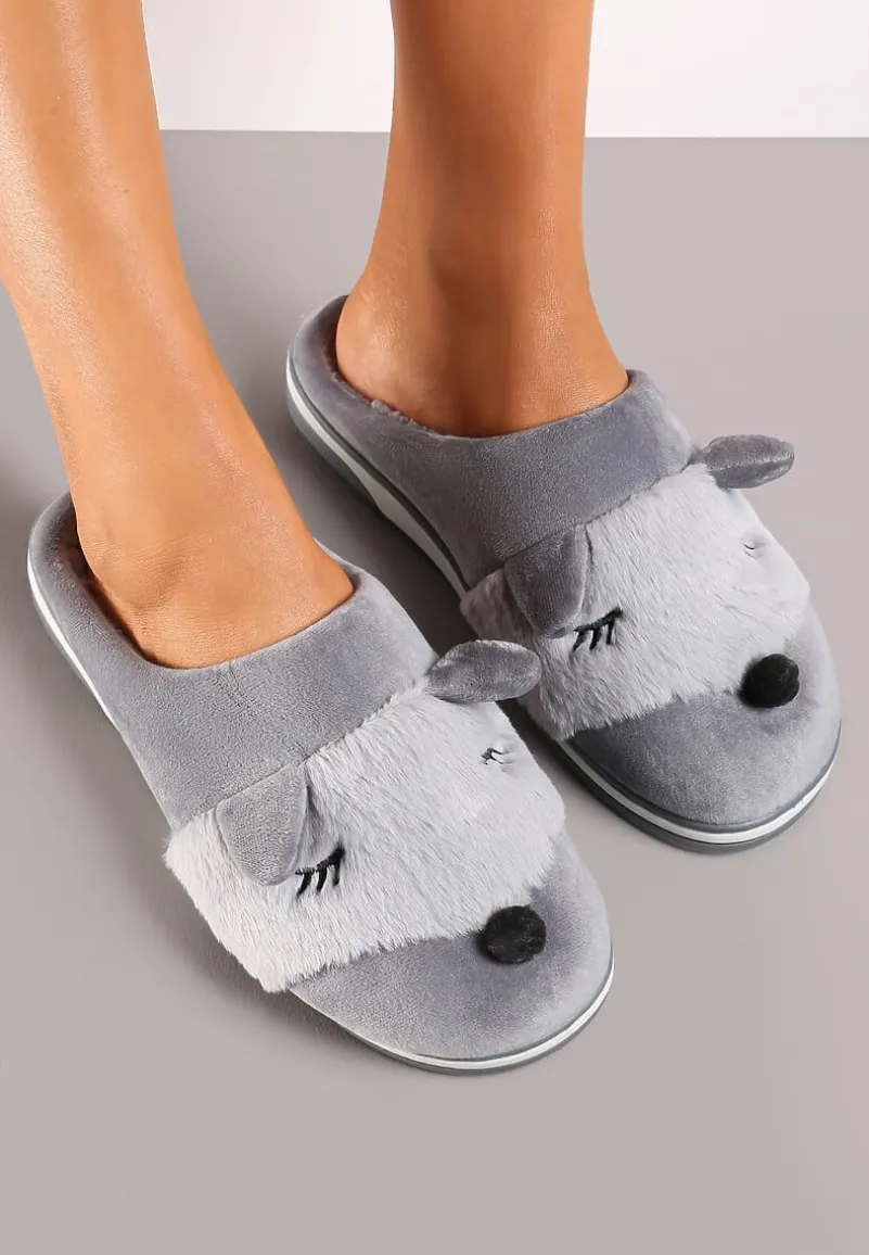 Szare Kapcie z Futerkiem i Imitacją Uszu Bervenka