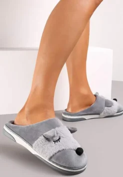 Szare Kapcie z Futerkiem i Imitacją Uszu Bervenka