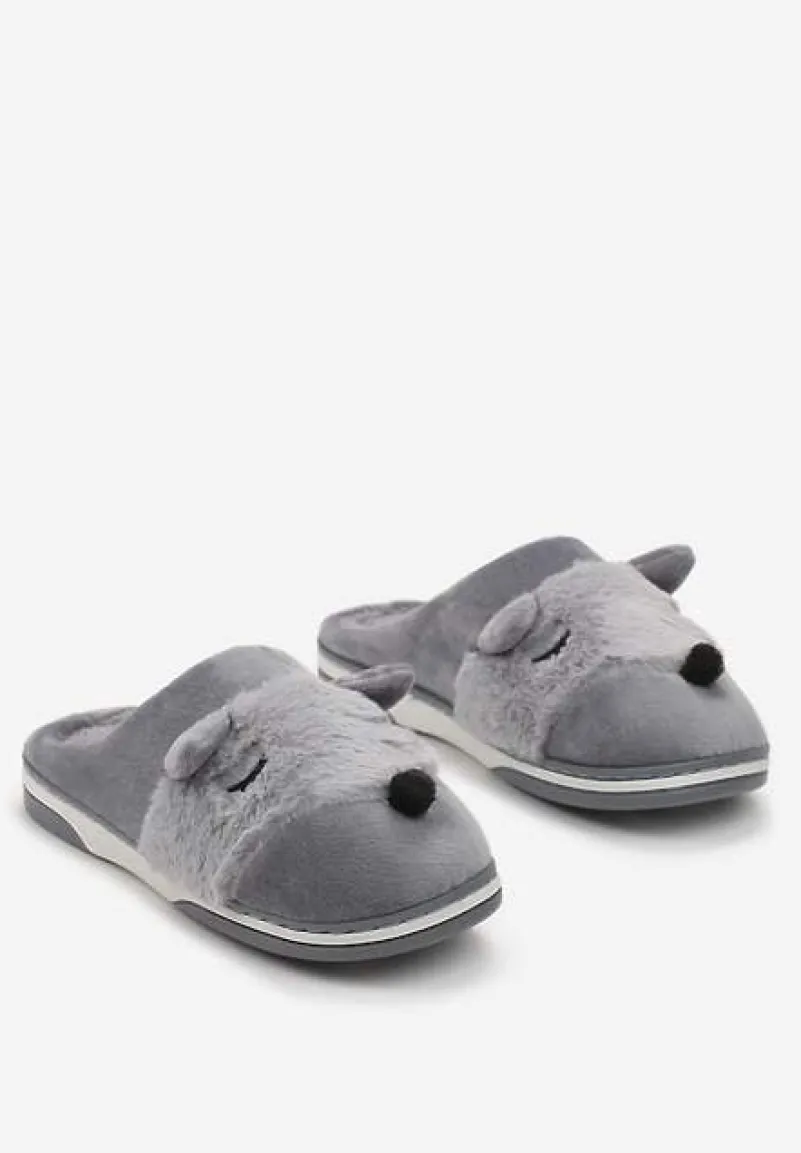Szare Kapcie z Futerkiem i Imitacją Uszu Bervenka