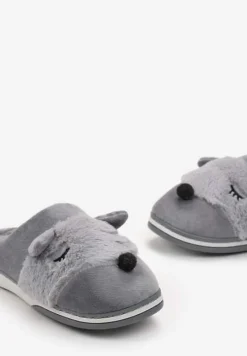 Szare Kapcie z Futerkiem i Imitacją Uszu Bervenka