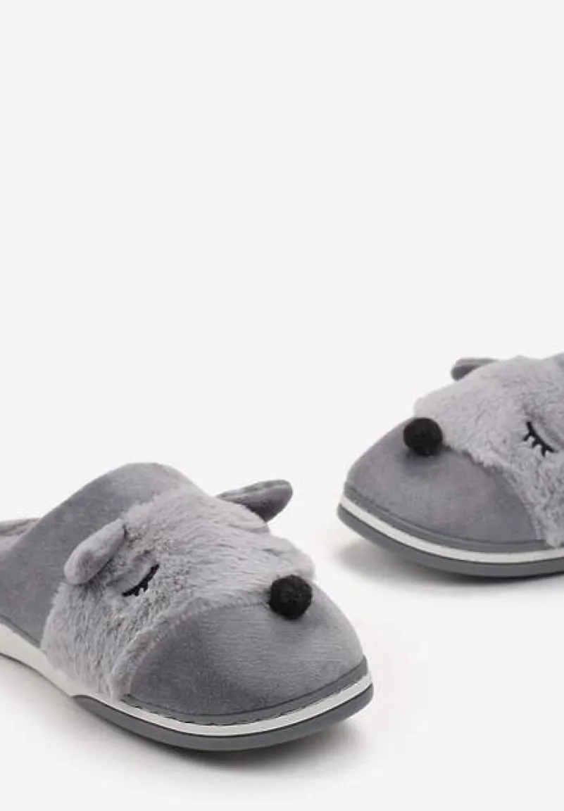 Szare Kapcie z Futerkiem i Imitacją Uszu Bervenka