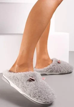 Szare Kapcie z Futerkiem i Motywem Uszu Iratimi