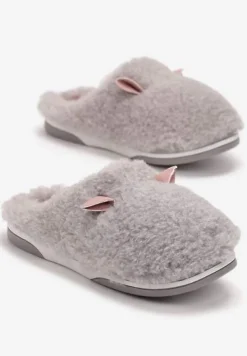 Szare Kapcie z Futerkiem i Motywem Uszu Iratimi