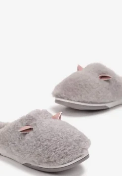 Szare Kapcie z Futerkiem i Motywem Uszu Iratimi
