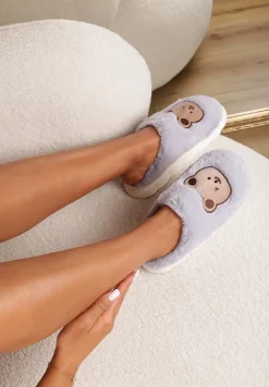 Szare Kapcie z Naszywką Misia Thespe