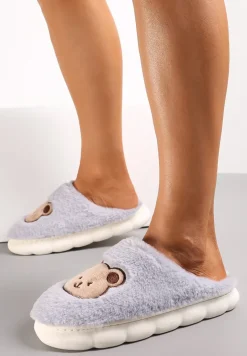 Szare Kapcie z Naszywką Misia Thespe