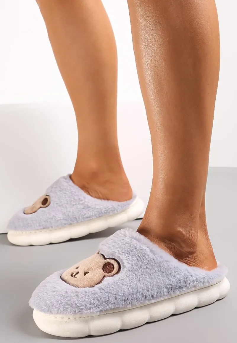 Szare Kapcie z Naszywką Misia Thespe