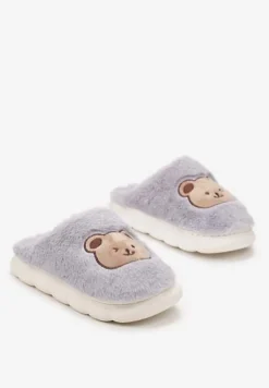 Szare Kapcie z Naszywką Misia Thespe