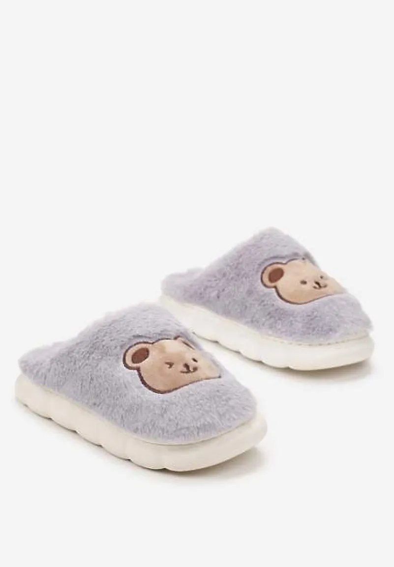 Szare Kapcie z Naszywką Misia Thespe