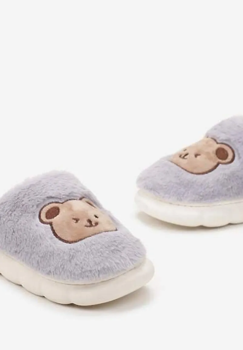 Szare Kapcie z Naszywką Misia Thespe