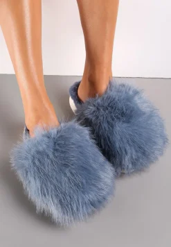 Szare Kapcie ze Sztucznym Futrem na Grubej Podeszwie Demofa