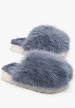Szare Kapcie ze Sztucznym Futrem na Grubej Podeszwie Demofa
