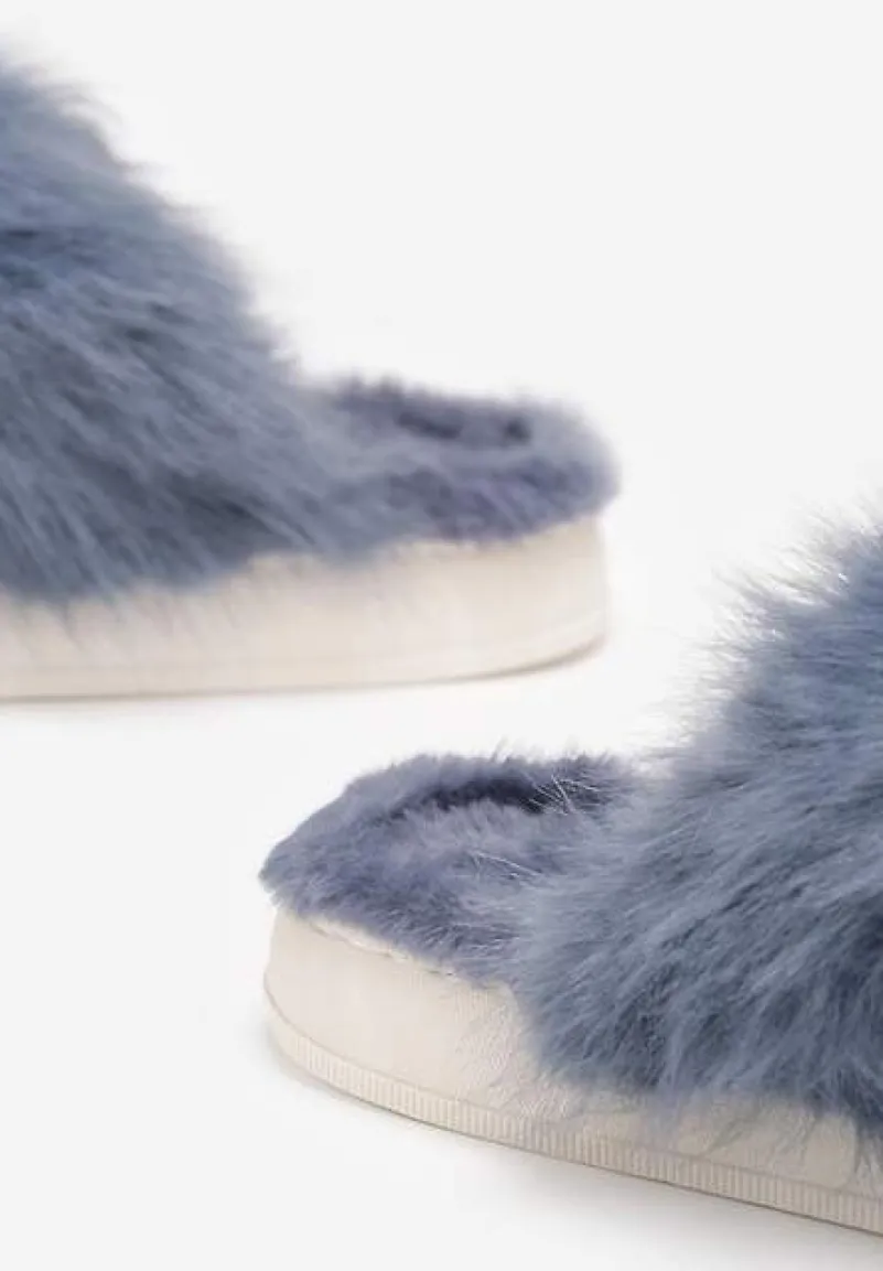 Szare Kapcie ze Sztucznym Futrem na Grubej Podeszwie Demofa