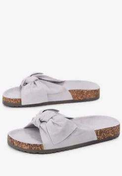 Szare Klapki na Korkowej Podeszwie Zdobione Kokardką Abiding