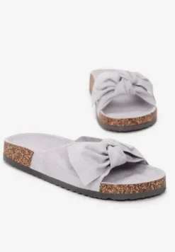 Szare Klapki na Korkowej Podeszwie Zdobione Kokardką Abiding