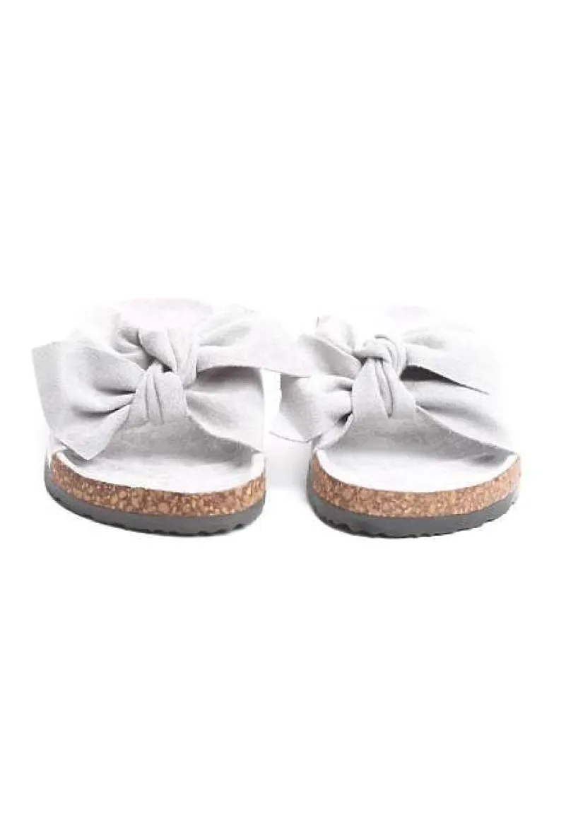 Szare Klapki na Korkowej Podeszwie Zdobione Kokardką Abiding