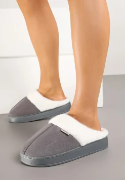 Szare Klasyczne Kapcie Vices z Ozdobnym Futrem Eleahilde