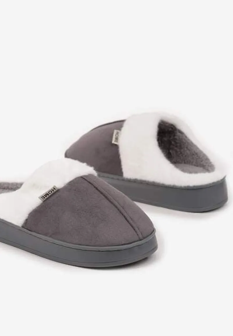 Szare Klasyczne Kapcie Vices z Ozdobnym Futrem Eleahilde