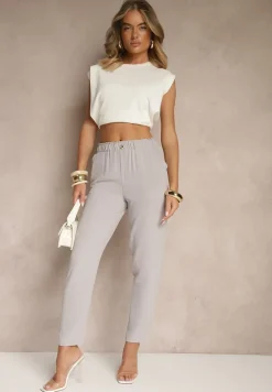 Szare Klasyczne Spodnie Regular Waist z Gumką w Pasie Tilomira