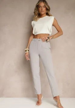 Szare Klasyczne Spodnie Regular Waist z Gumką w Pasie Tilomira