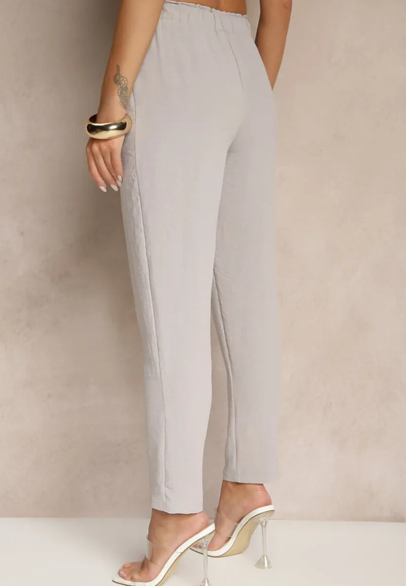 Szare Klasyczne Spodnie Regular Waist z Gumką w Pasie Tilomira