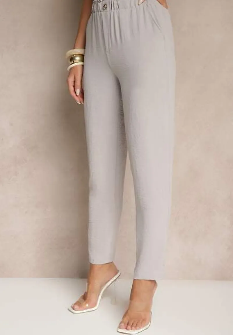 Szare Klasyczne Spodnie Regular Waist z Gumką w Pasie Tilomira